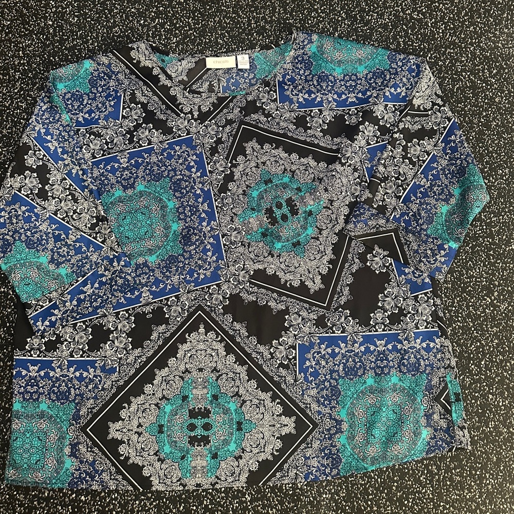 Chico's Black and Blue Paisley Top - Picture 2 of 5